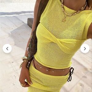 Yellow Ruched Tie Front Bodycon Mini Dress